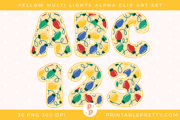 Yellow Christmas Lights Alphabet PNG & Illustrations